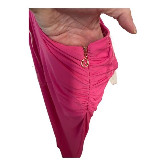 Nookie Jewel Maxi Gown Twist Front Cut-Out Side Slit Long Sleeve Neon Pink Small - Picture 11 of 14